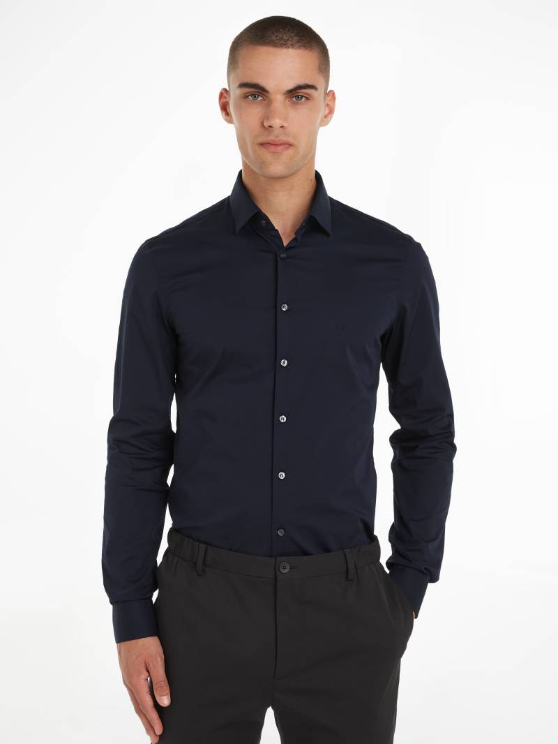 Calvin Klein Businesshemd »POPLIN STRETCH SLIM SHIRT«, mit Kentkragen, Logoprint auf Brusthöhe von Calvin Klein