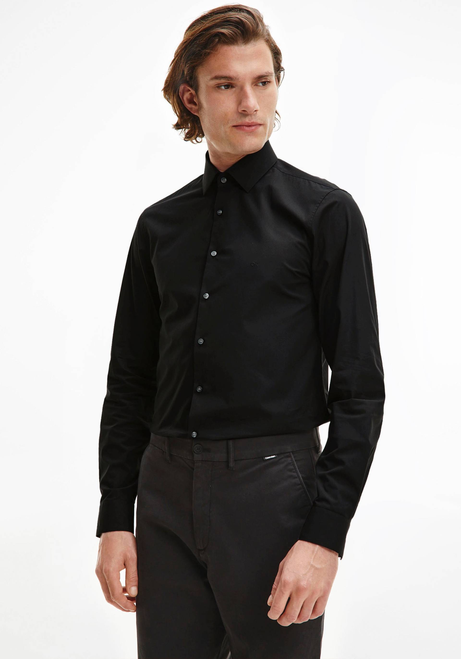 Calvin Klein Businesshemd »POPLIN STRETCH SLIM SHIRT«, mit Kentkragen, Logoprint auf Brusthöhe von Calvin Klein