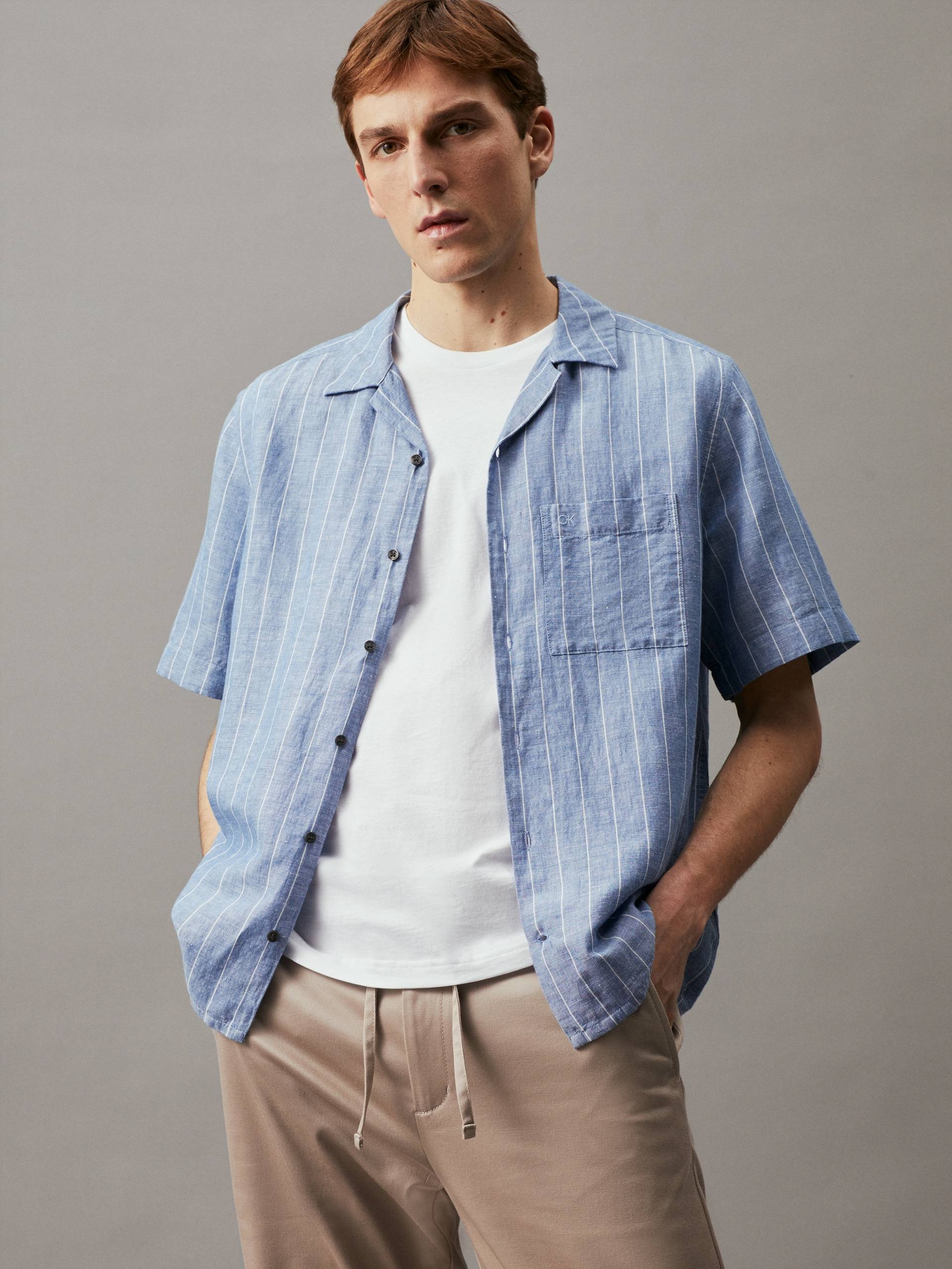 Calvin Klein Kurzarmhemd »LINEN COTTON STRIPE S/S SHIRT« von Calvin Klein