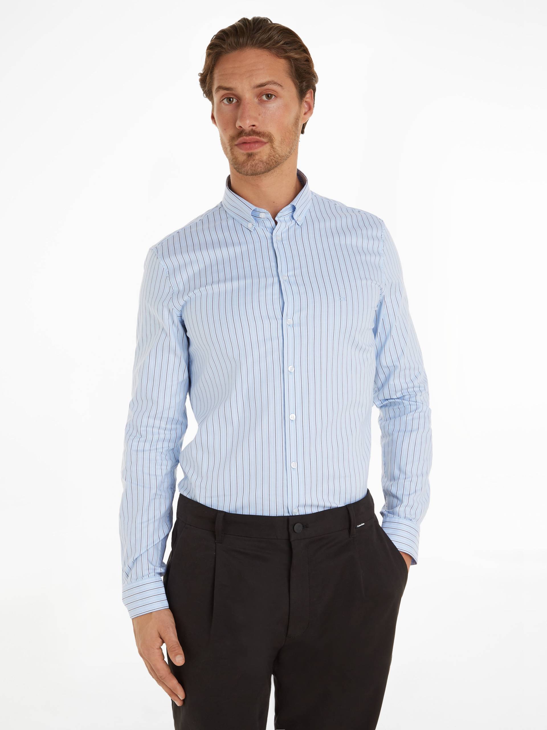 Calvin Klein Langarmhemd »OXFORD 2 TONES STRIPE SLIM SHIRT«, mit Knopfleiste von Calvin Klein