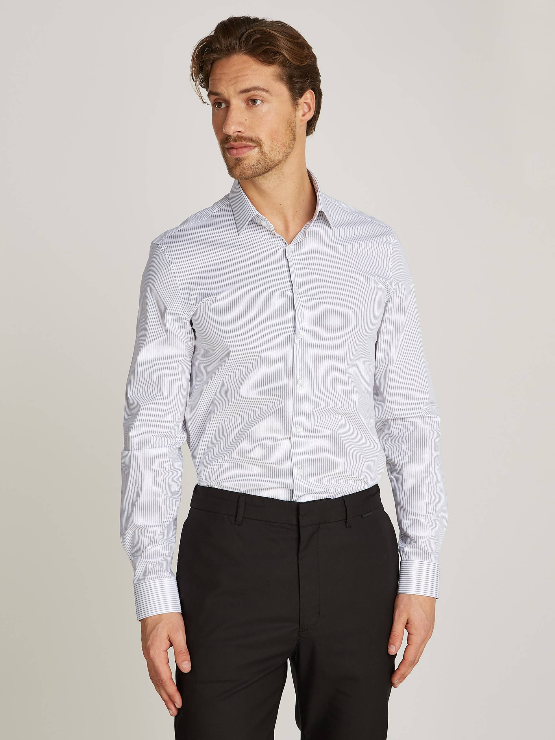 Calvin Klein Langarmhemd »POPLIN STRIPE SLIM SHIRT«, in gesteifter Optik von Calvin Klein