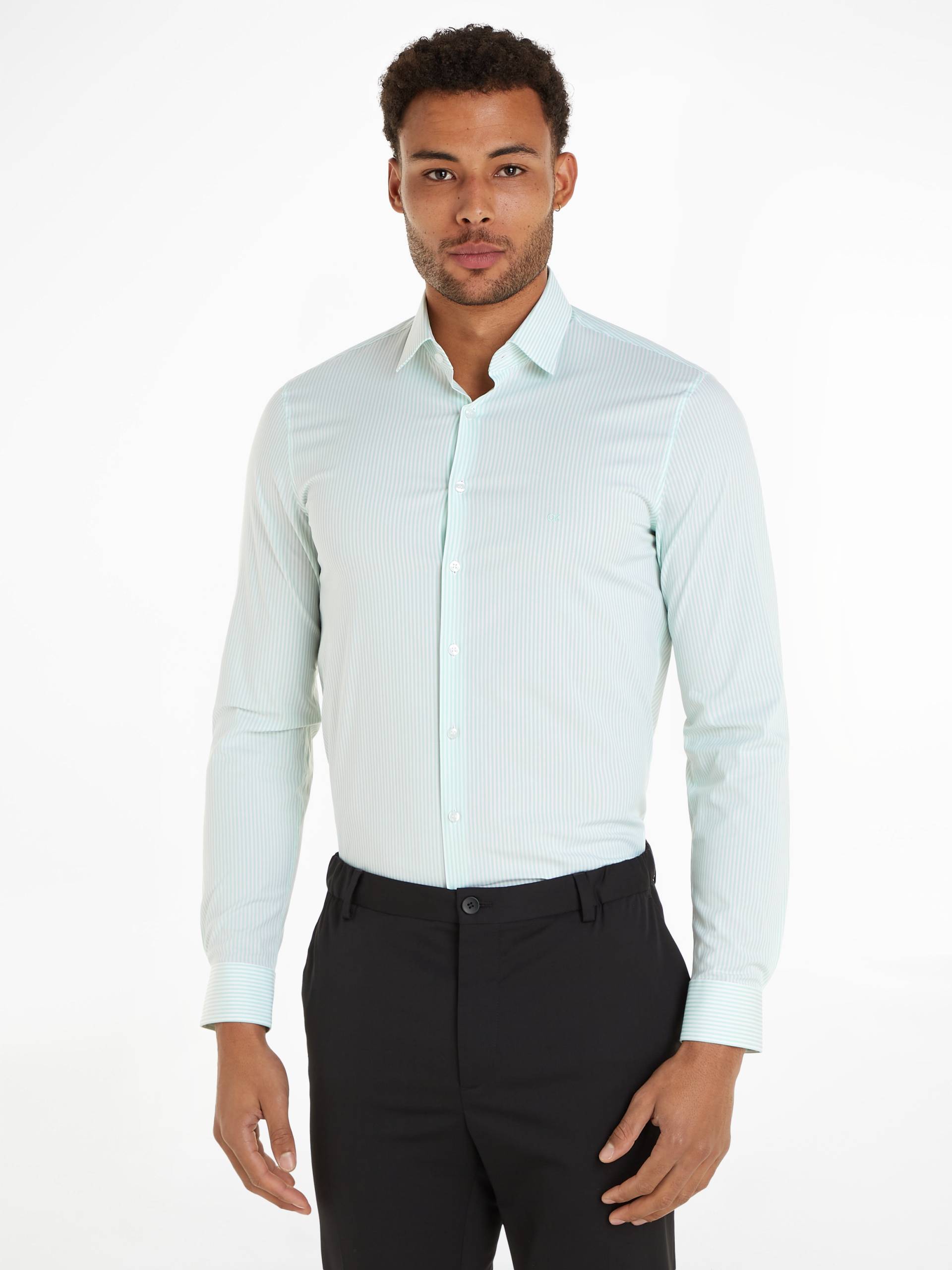 Calvin Klein Langarmhemd »POPLIN STRIPE SLIM SHIRT«, mit Logoprägung von Calvin Klein