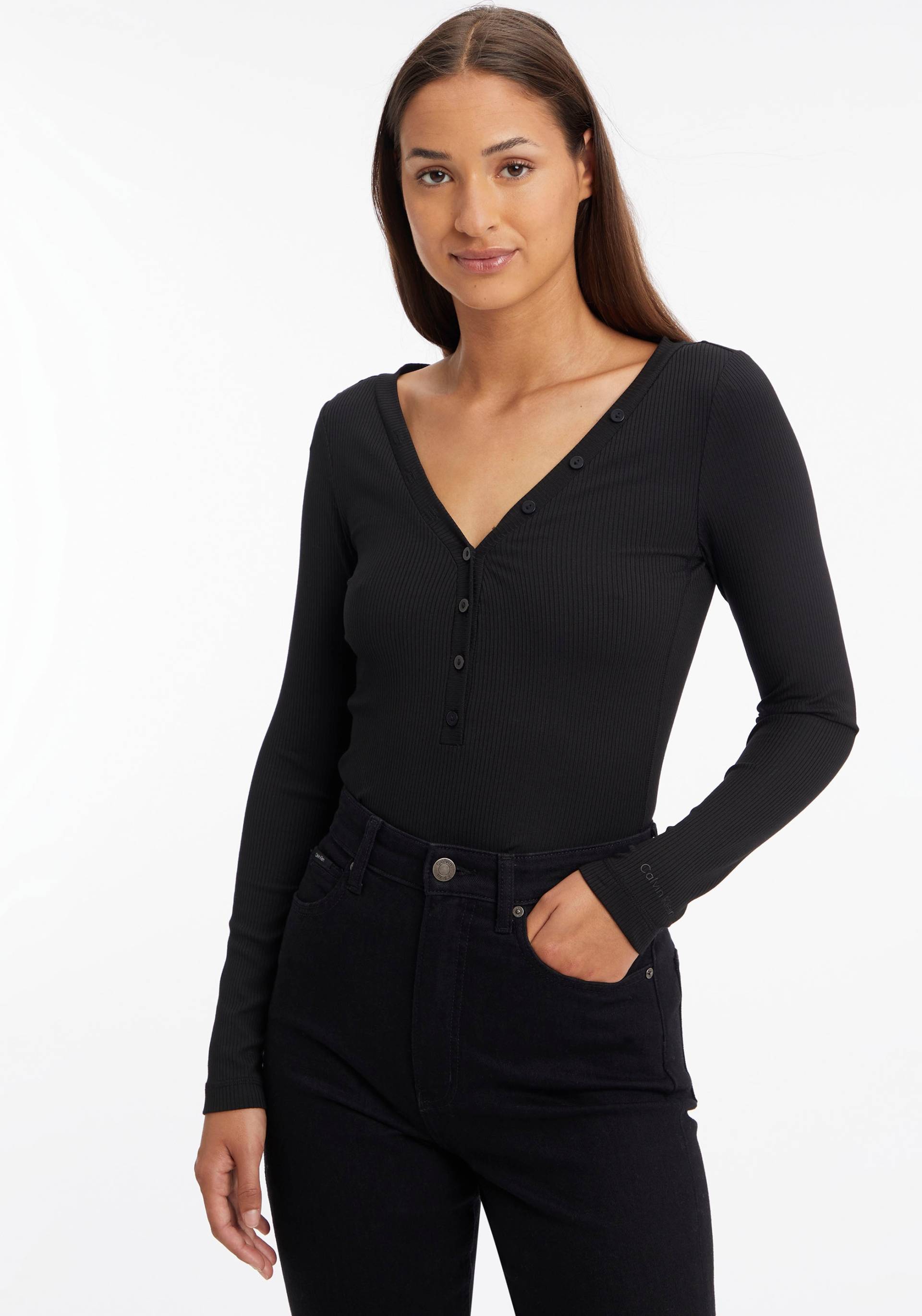 Calvin Klein Langarmshirt »MODAL RIB HENLEY TOP LS«, mit tiefem V-Ausschnitt von Calvin Klein