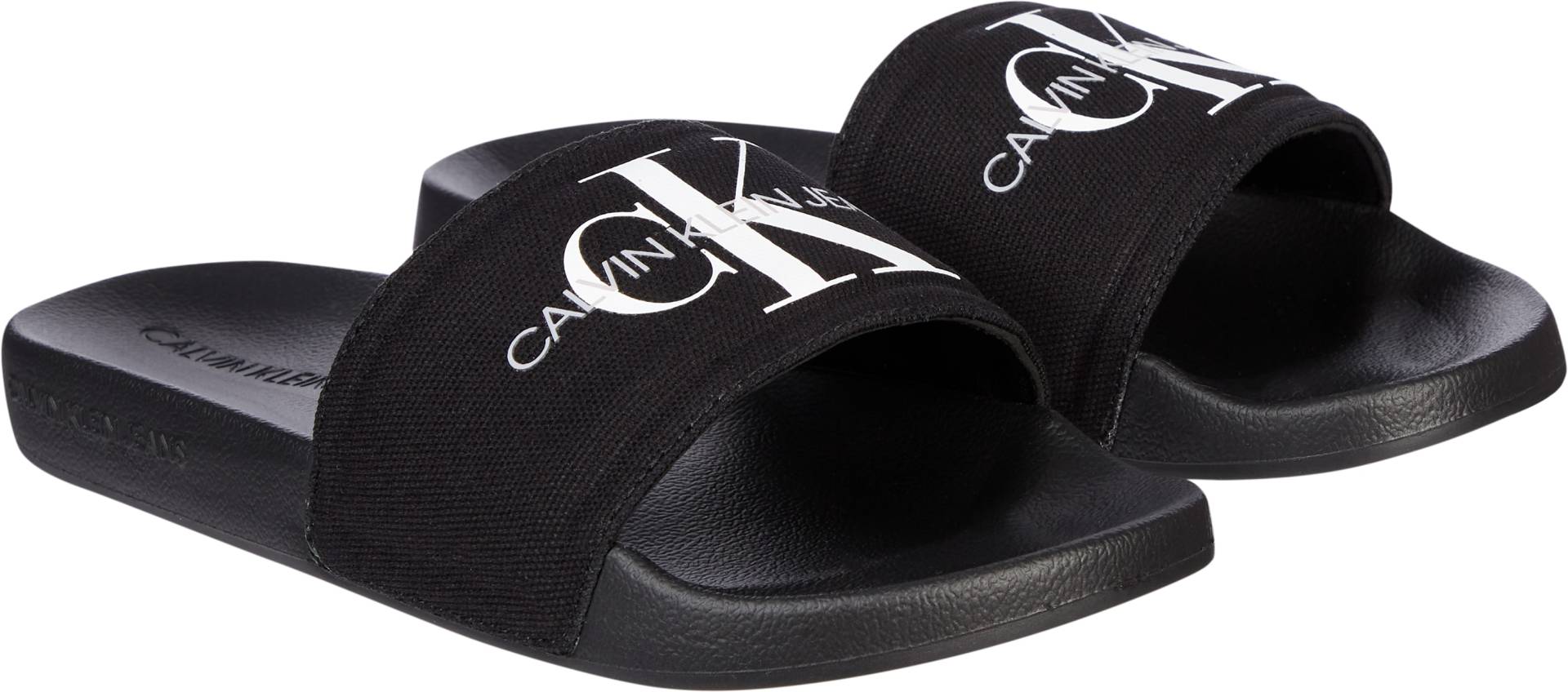 Calvin Klein Jeans Badepantolette »FANNY SLIDE MONOGRAM«, Sommerschuh, Schlappen, Badeschuh, Poolslides mit breiter Bandage von Calvin Klein Jeans