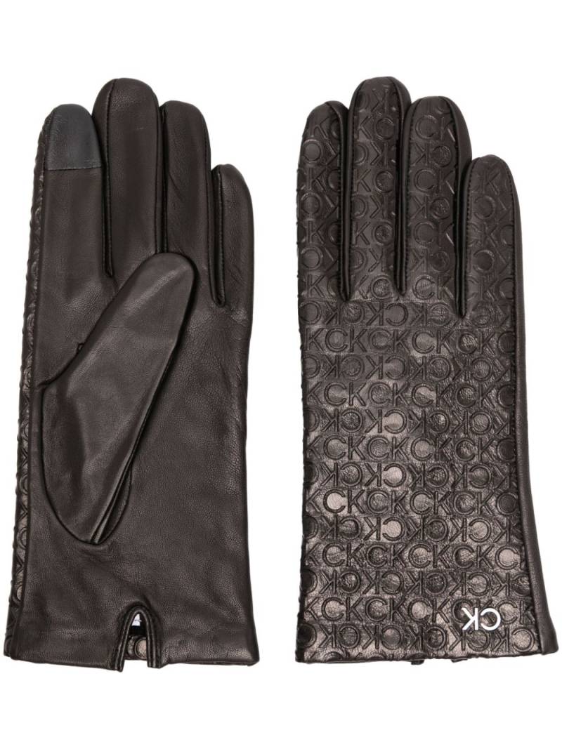 Calvin Klein Re-Lock logo-embossed leather gloves - Black von Calvin Klein