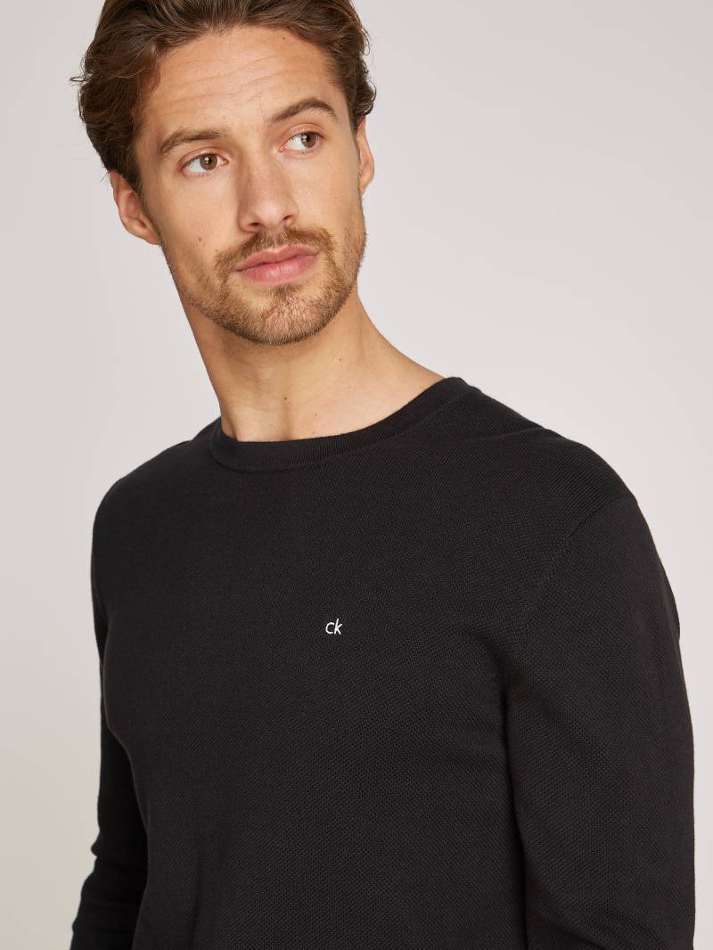 Calvin Klein Rundhalspullover »MICRO PIQUE STRUCTURE SWEATER«, mit Logostickerei von Calvin Klein