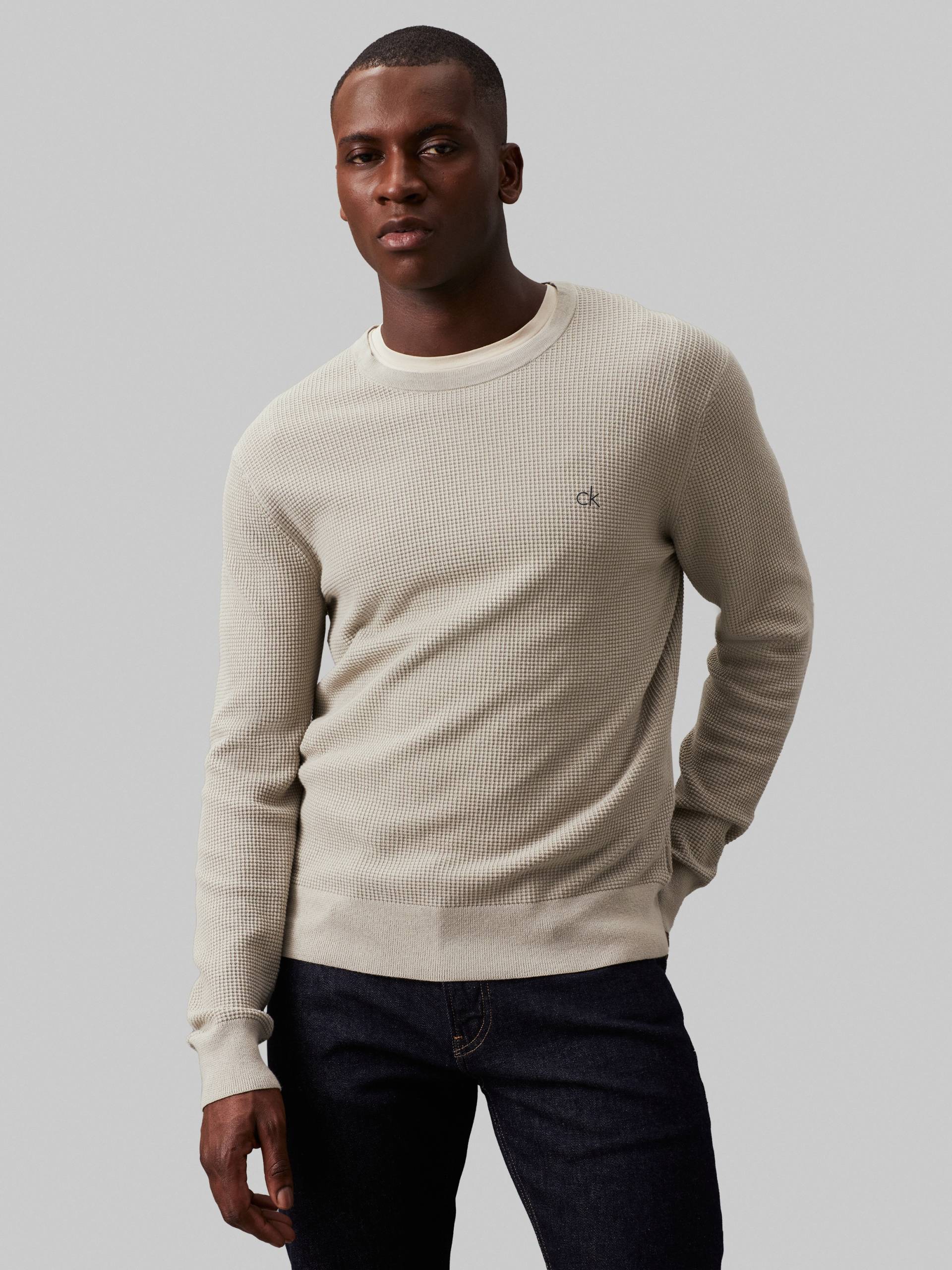 Calvin Klein Rundhalspullover »WAFFLE STRUCTURE SWEATER«, mit Markenlabel von Calvin Klein