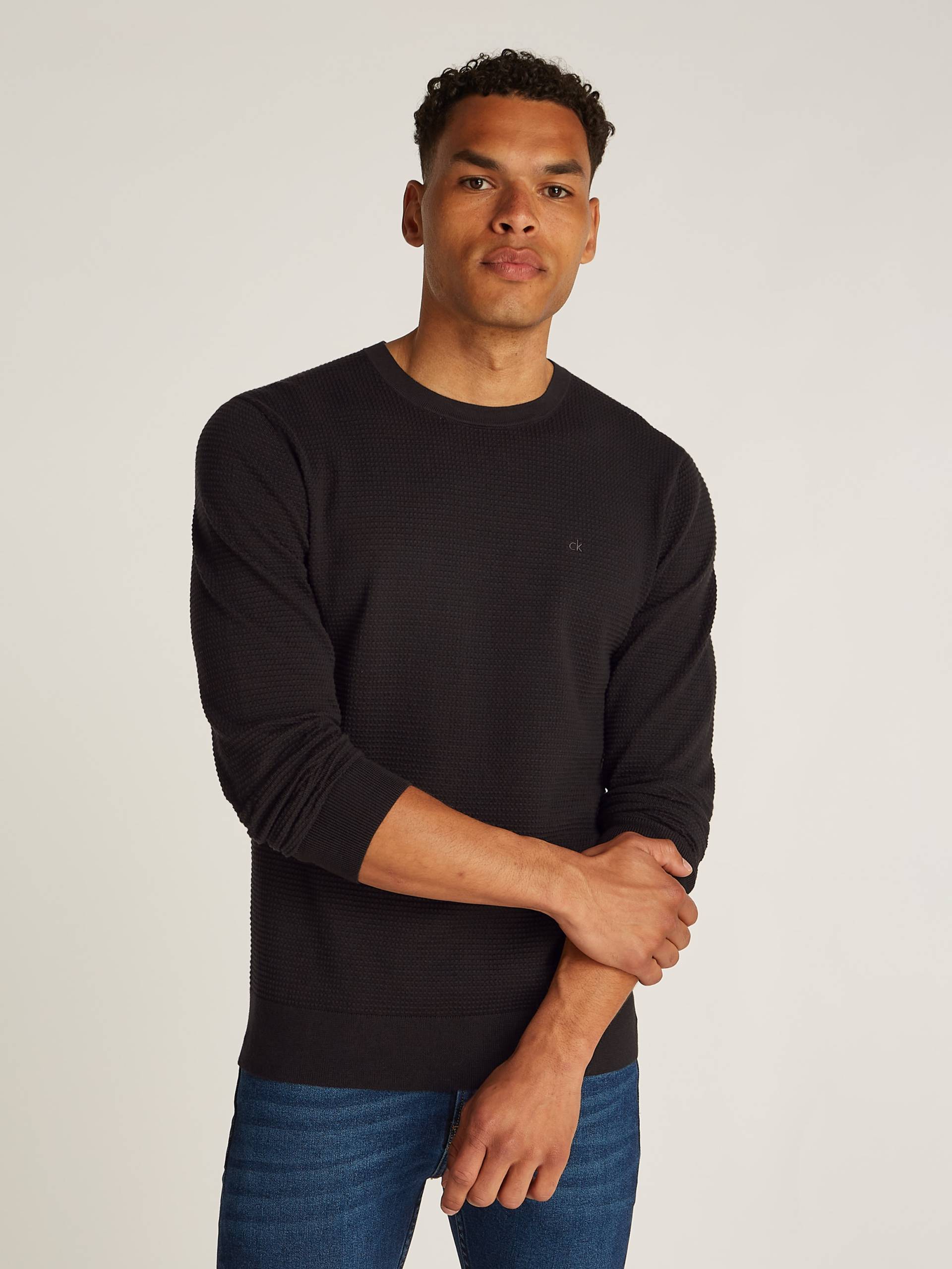 Calvin Klein Rundhalspullover »WAFFLE TEXTURE CN SWEATER«, mit Logoprint von Calvin Klein