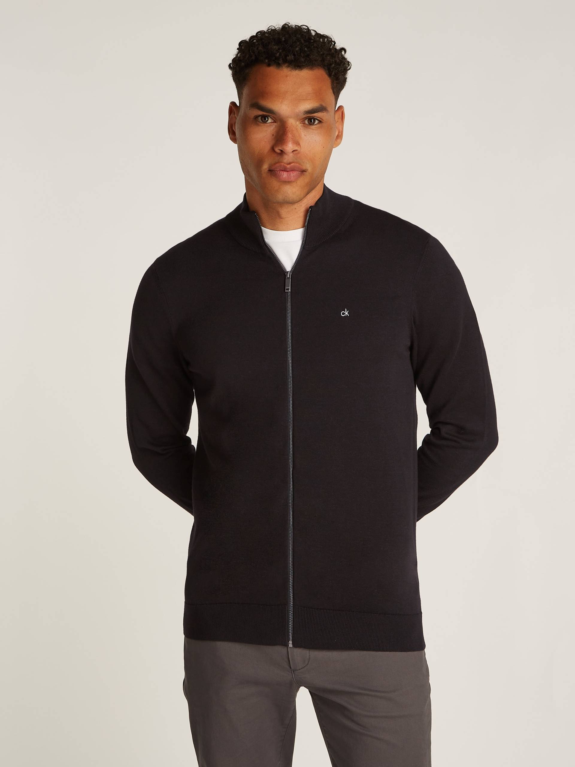 Calvin Klein Stehkragenpullover »COTTON SILK BLEND ZIP JACKET«, mit Logoprint Calvin Klein Stehkragenpullover »COTTON SILK BLEND ZIP JACKET«, mit Logoprint von Calvin Klein