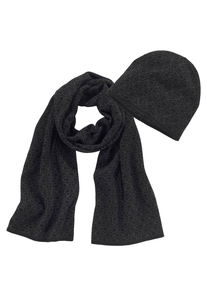 Calvin Klein Strickmütze »GS MONOGRAM SCARF+BEANIE«, (2 St.), mit Allover-Monogramm von Calvin Klein