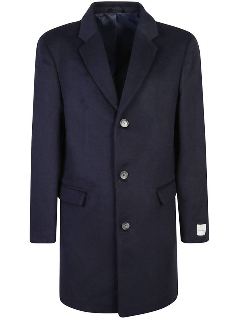 Calvin Klein logo-appliqué single-breasted coat - Blue von Calvin Klein