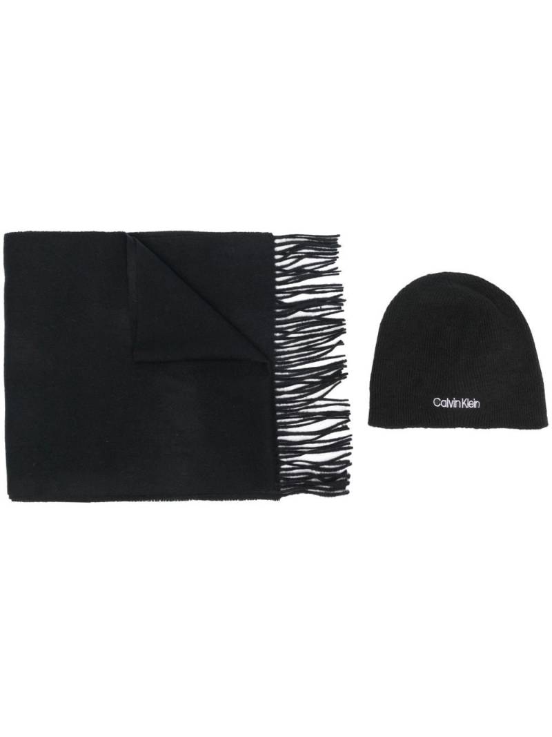 Calvin Klein logo-embroidered beanie and scarf set - Black von Calvin Klein