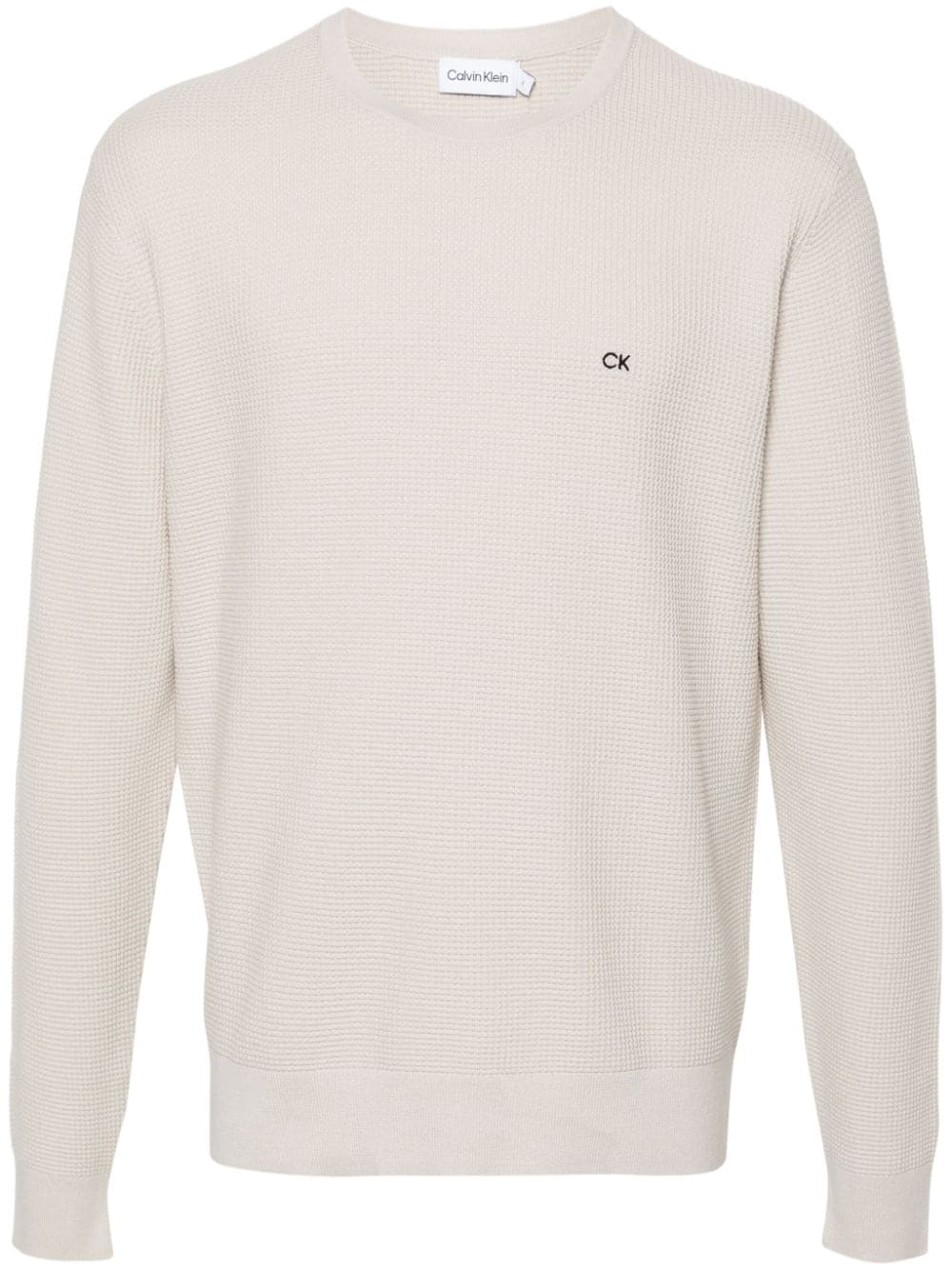 Calvin Klein logo-embroidered waffle-knit jumper - Neutrals von Calvin Klein