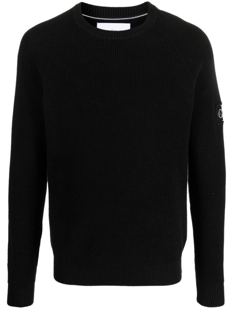 Calvin Klein logo-patch waffle-knit jumper - Black von Calvin Klein