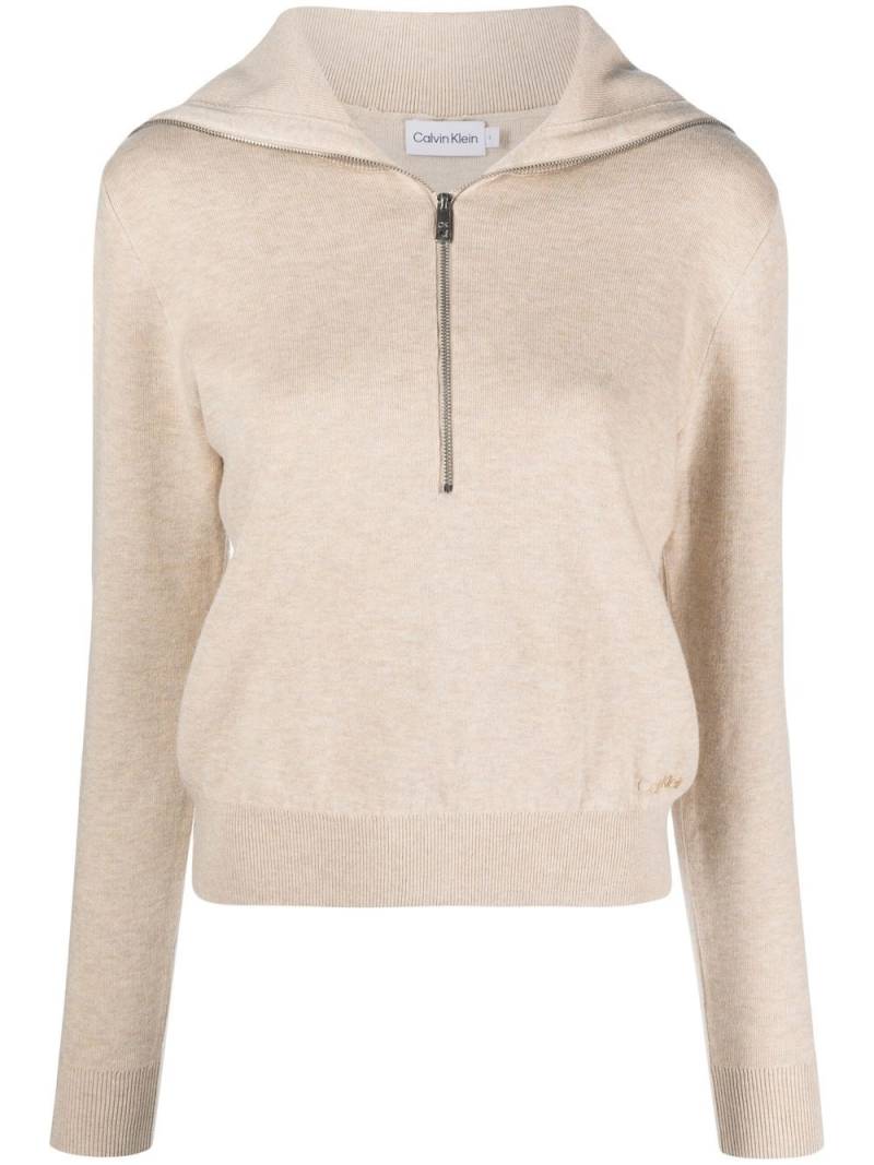 Calvin Klein zip-front logo-embroidered jumper - Neutrals von Calvin Klein