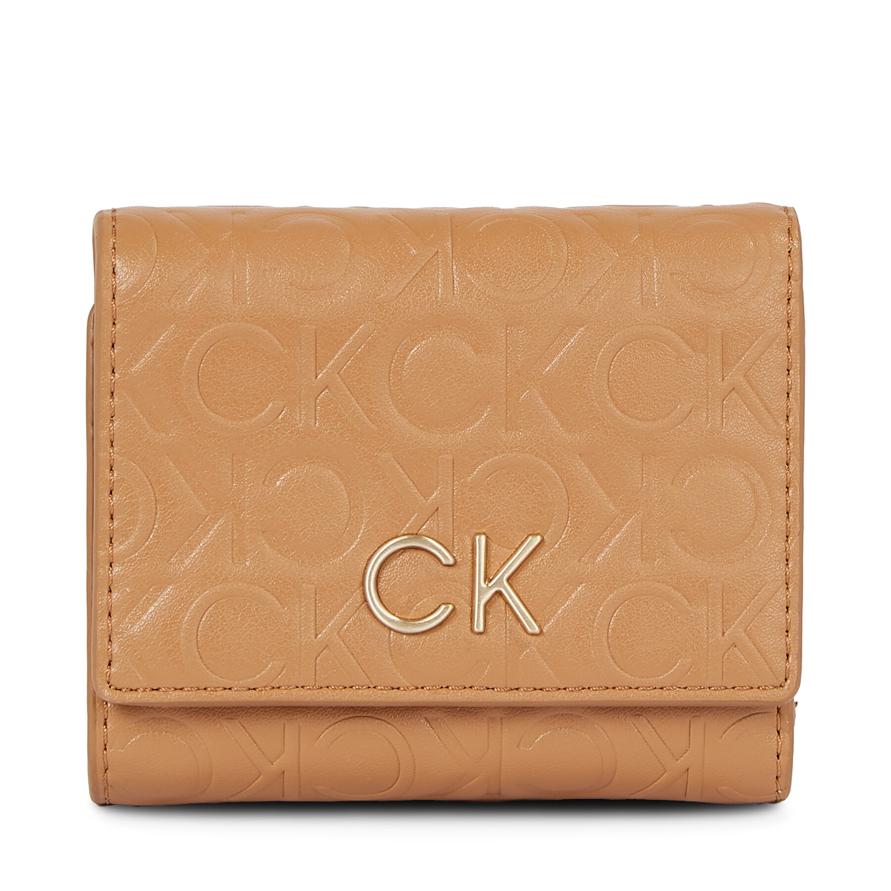 Damen Geldbörse Calvin Klein Re-Lock Trifold Xs Emb K60K611321 Braun von Calvin Klein