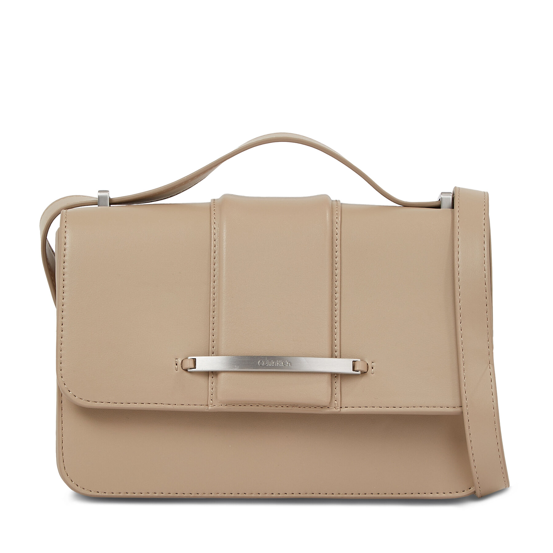 Handtasche Calvin Klein Bar Hardware Shoulder Bag K60K611045 Beige von Calvin Klein