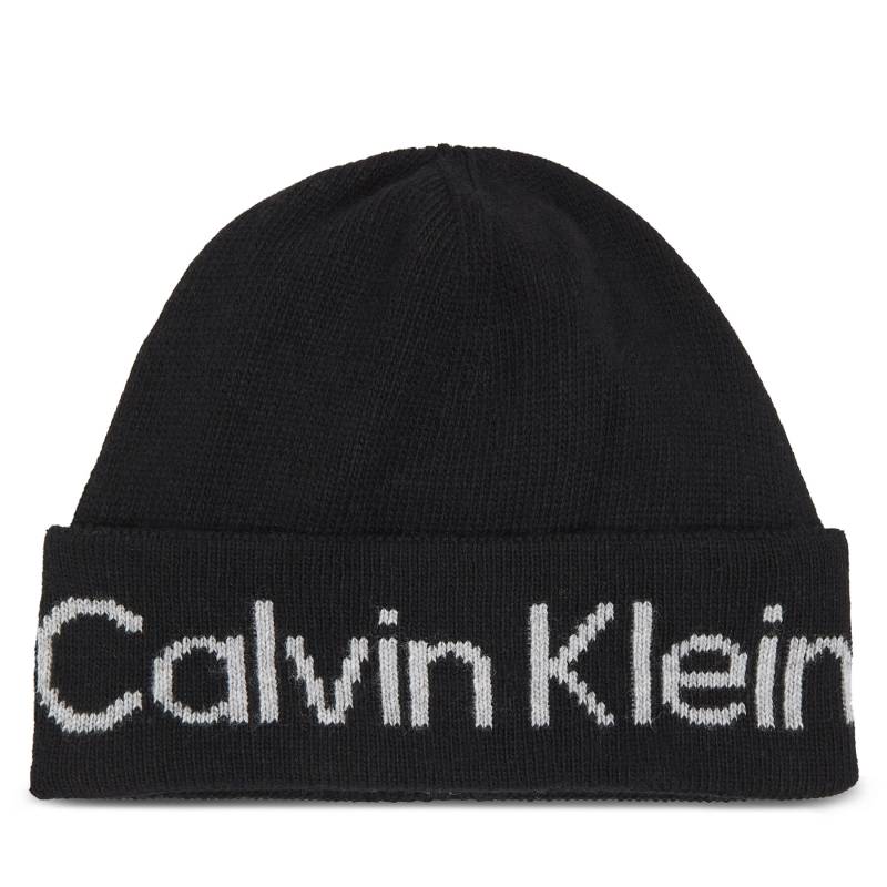 Mütze Calvin Klein Logo Reverso Tonal Beanie K60K611151 Schwarz von Calvin Klein