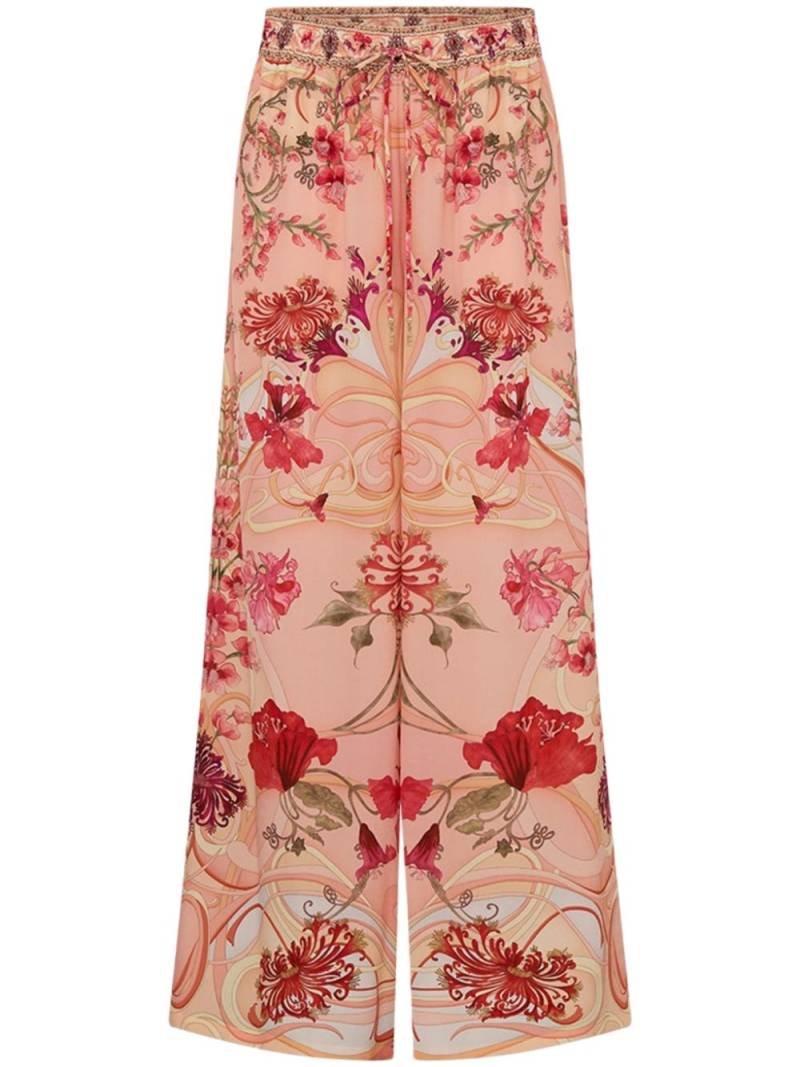 Camilla Blossoms and Brushstrokes wide-leg silk trousers - Pink von Camilla