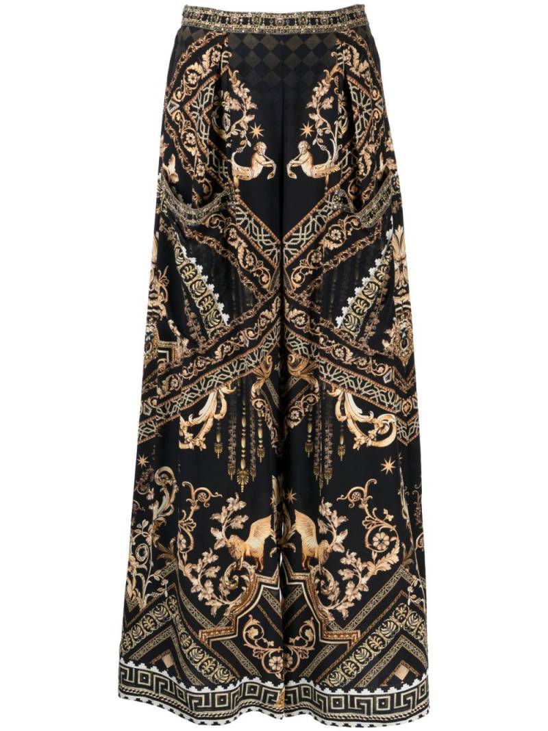 Camilla Duomo Dynasty-print silk wide-leg trousers - Black von Camilla