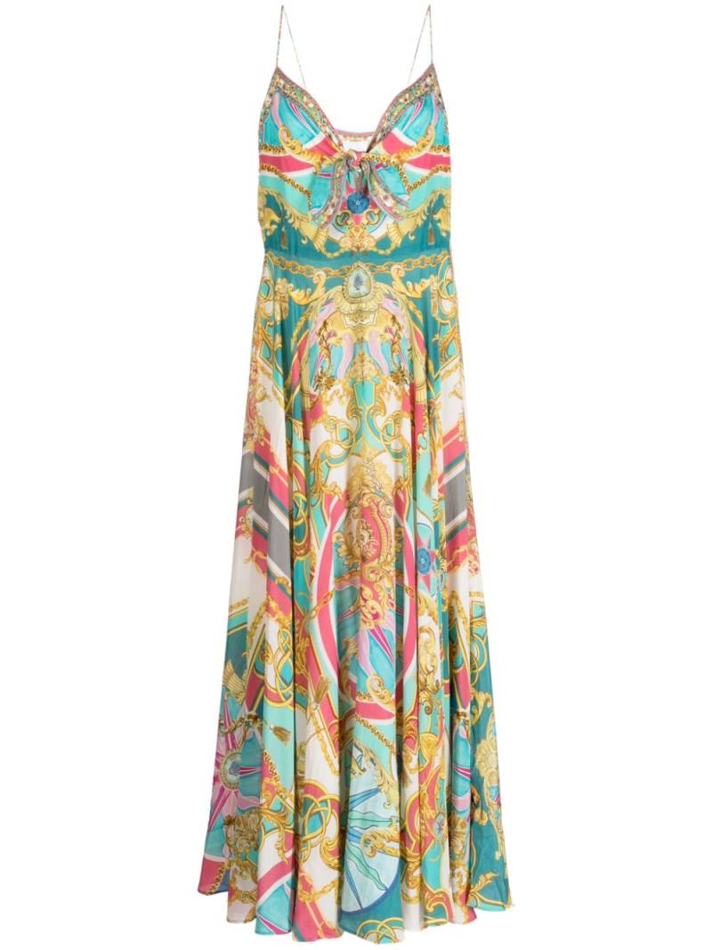 Camilla baroque-pattern silk dress - Blue von Camilla