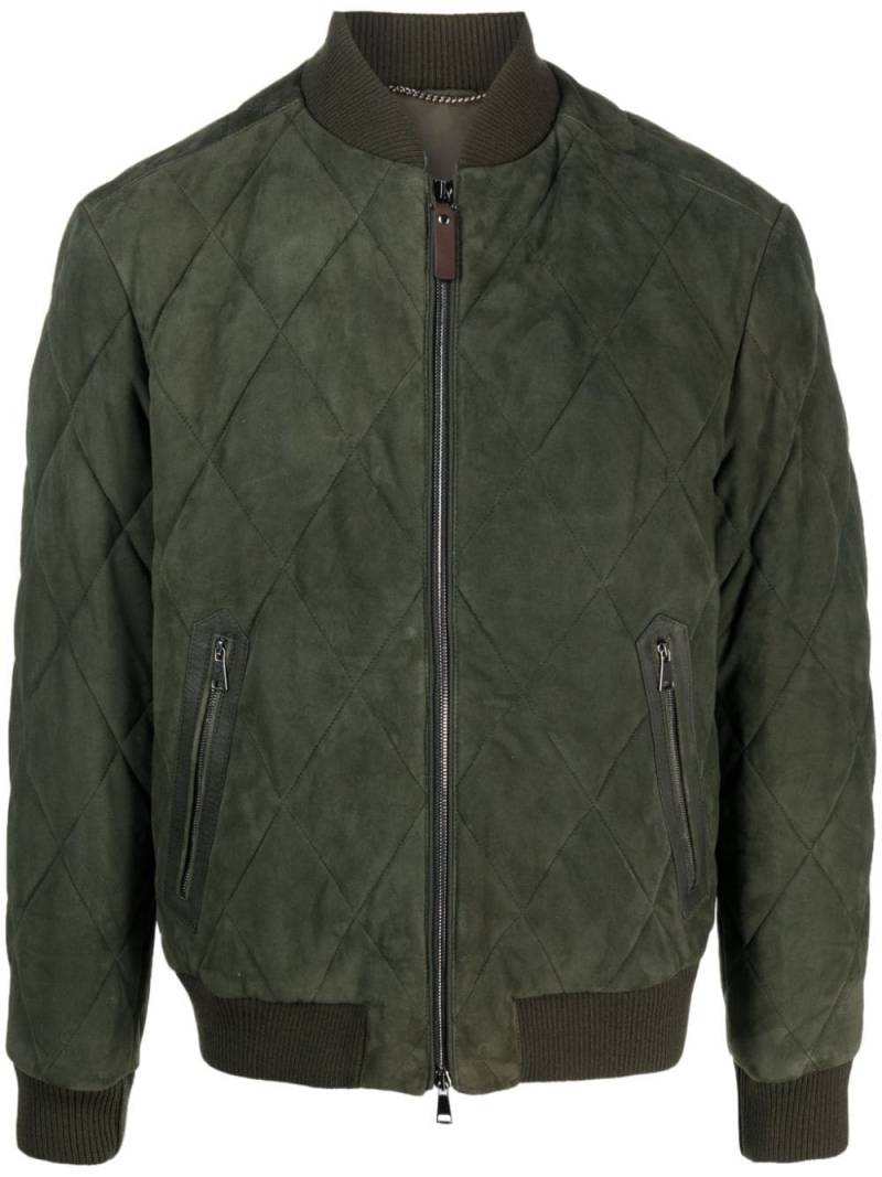 Canali diamond-quilted suede bomber jacket - Green von Canali