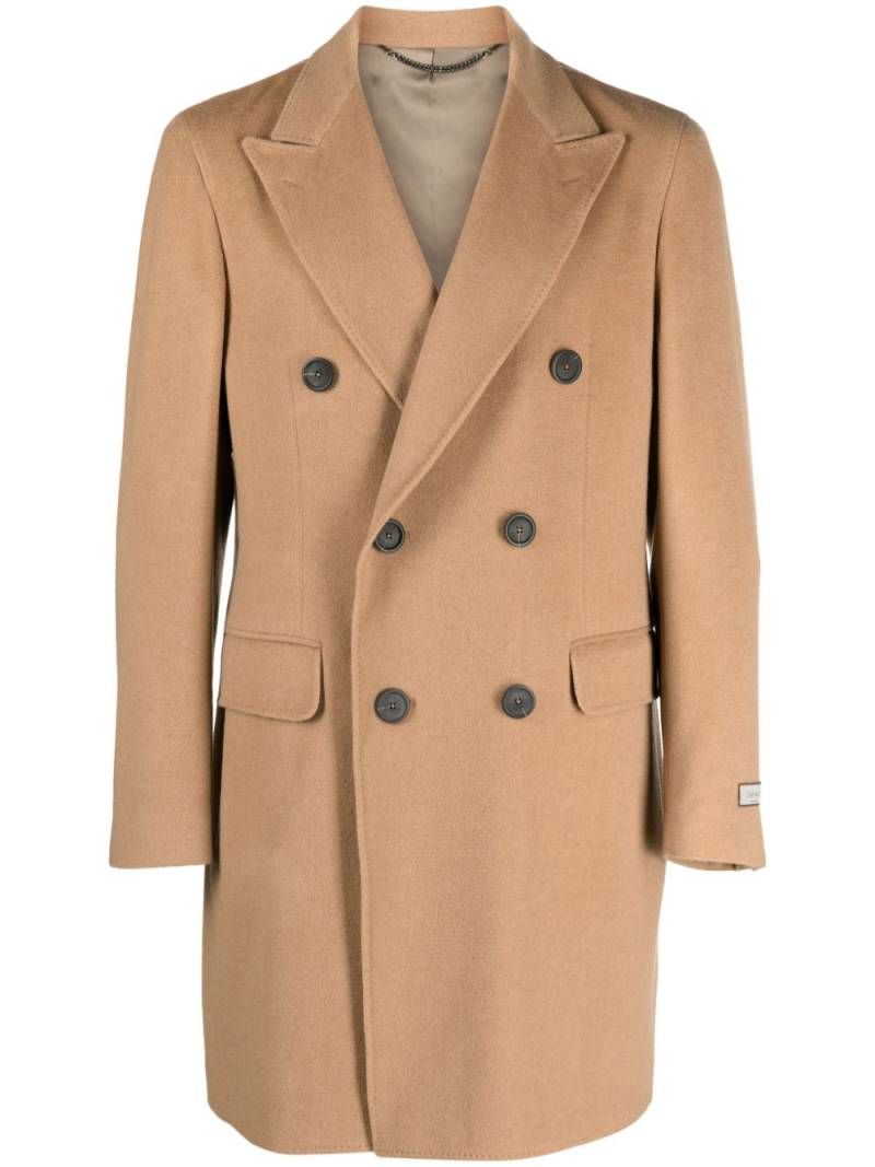 Canali logo-patch double-breasted coat - Neutrals von Canali