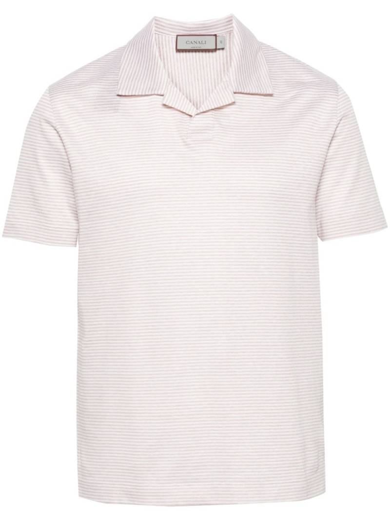 Canali striped linen blend polo shirt - White von Canali