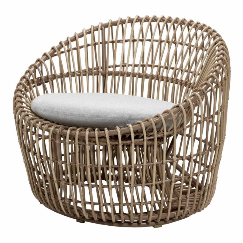 Nest Outdoor Round Sessel, Gestell/Kissen natural/light grey von Cane-line