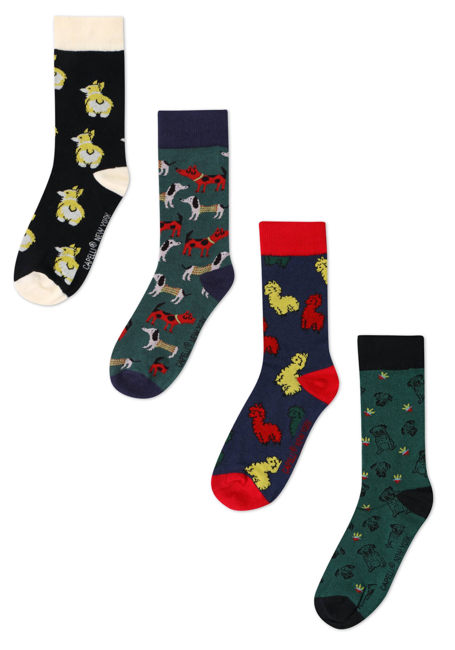 Capelli New York Socken, (4 Paar), buntes 4er Pack mit verschiedenen Hundemotiven von Capelli New York