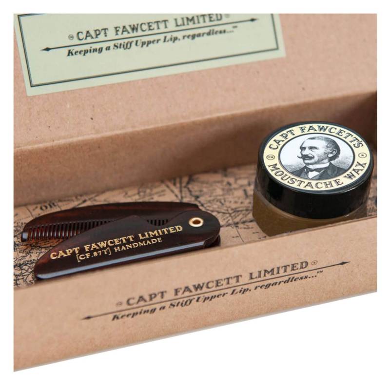 Capt. Fawcett Care - Sandalwood Moustache Wax & Folding Pocket Moustache Comb Kit von Captain Fawcett