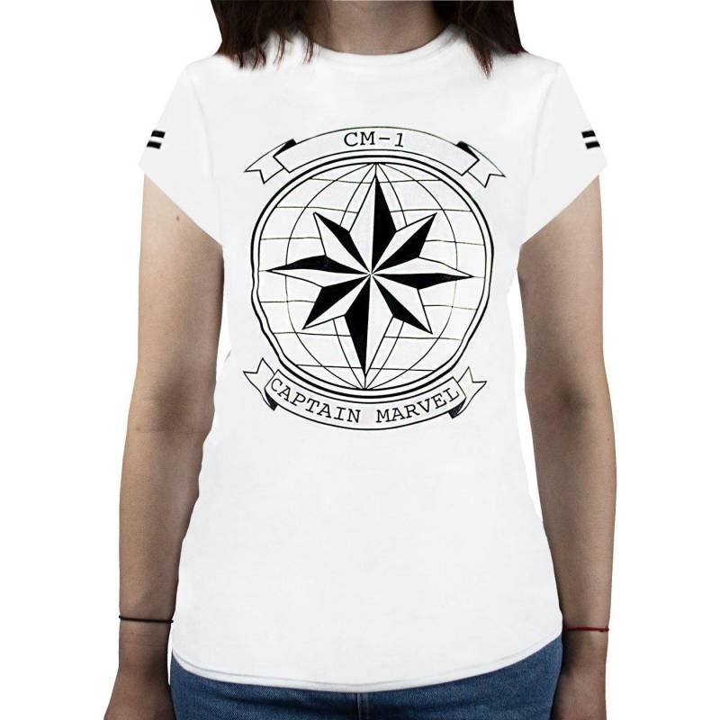 Captain Marvel - Star Insignia und Globus T-Shirt, für Damen, Weiss Bedruckt, Größe M von Captain Marvel