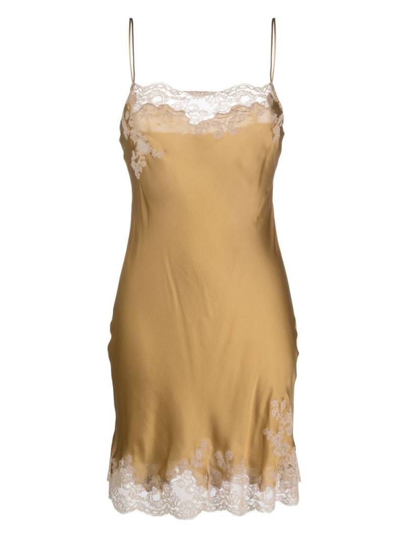 Carine Gilson Calais-Caudry lace-trim silk nightdress - Brown von Carine Gilson