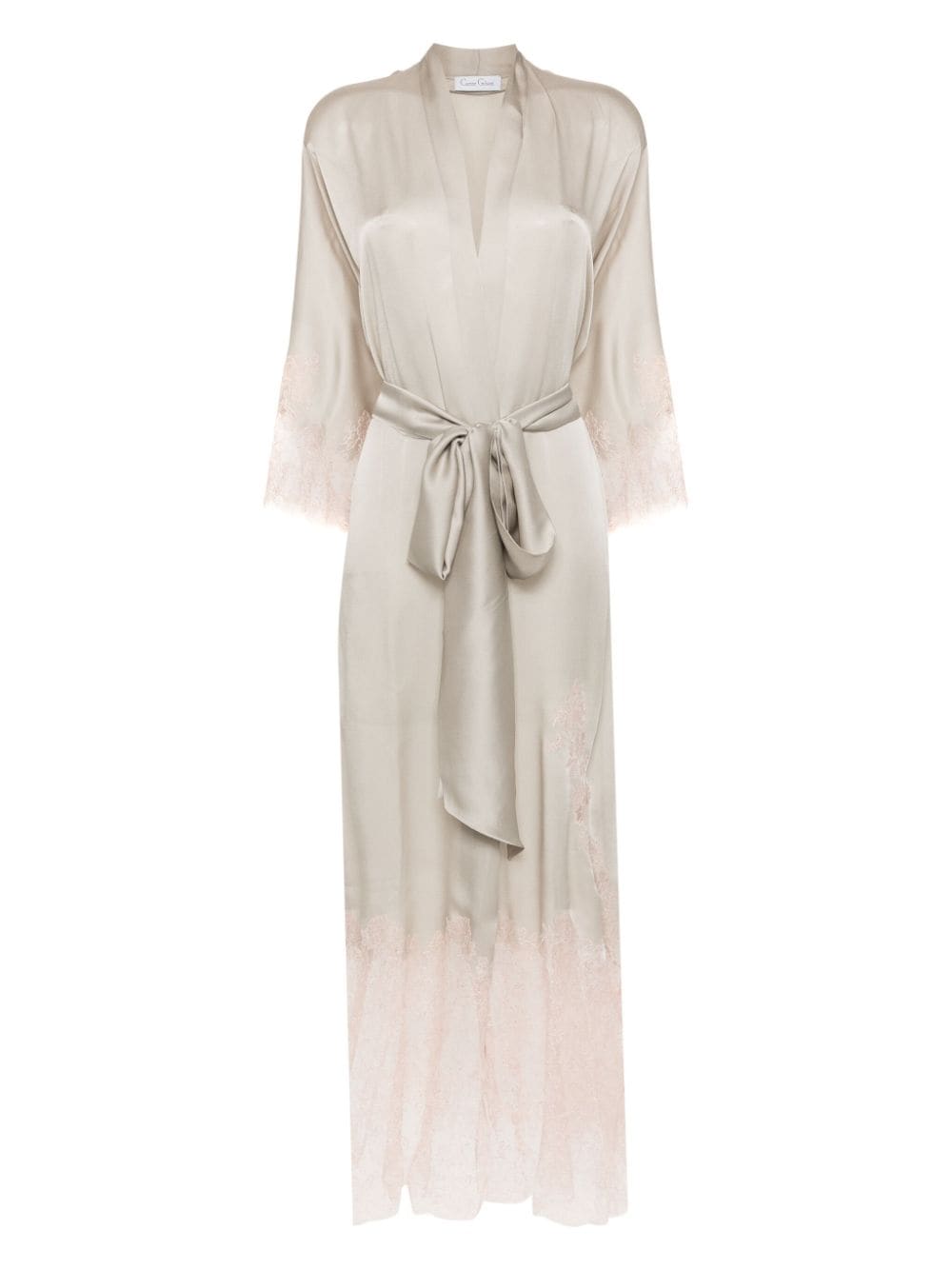 Carine Gilson Calais-Caudry lace-trim silk robe - Grey von Carine Gilson