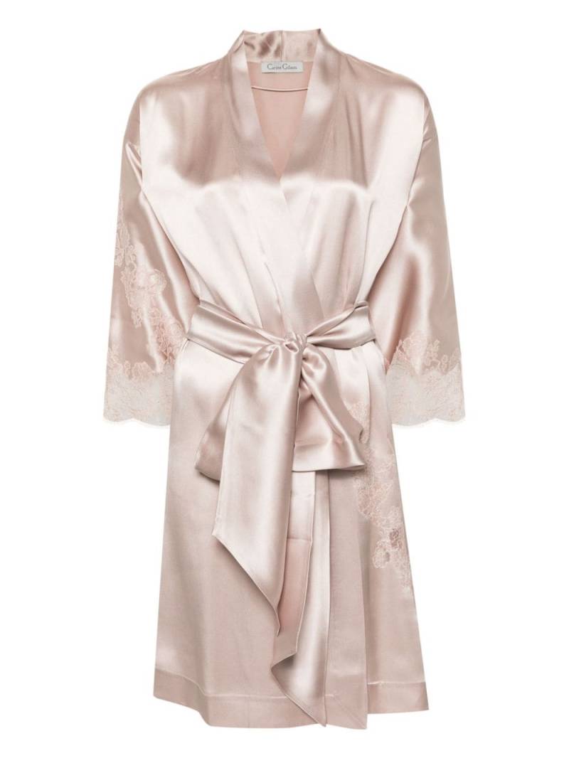 Carine Gilson Calais-Caudry lace-trim silk robe - Pink von Carine Gilson