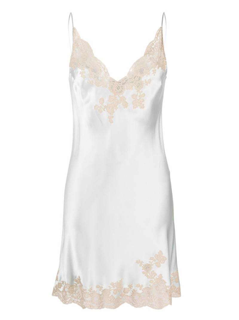 Carine Gilson Calais-Caudry lace-trim silk slip dress - Blue von Carine Gilson