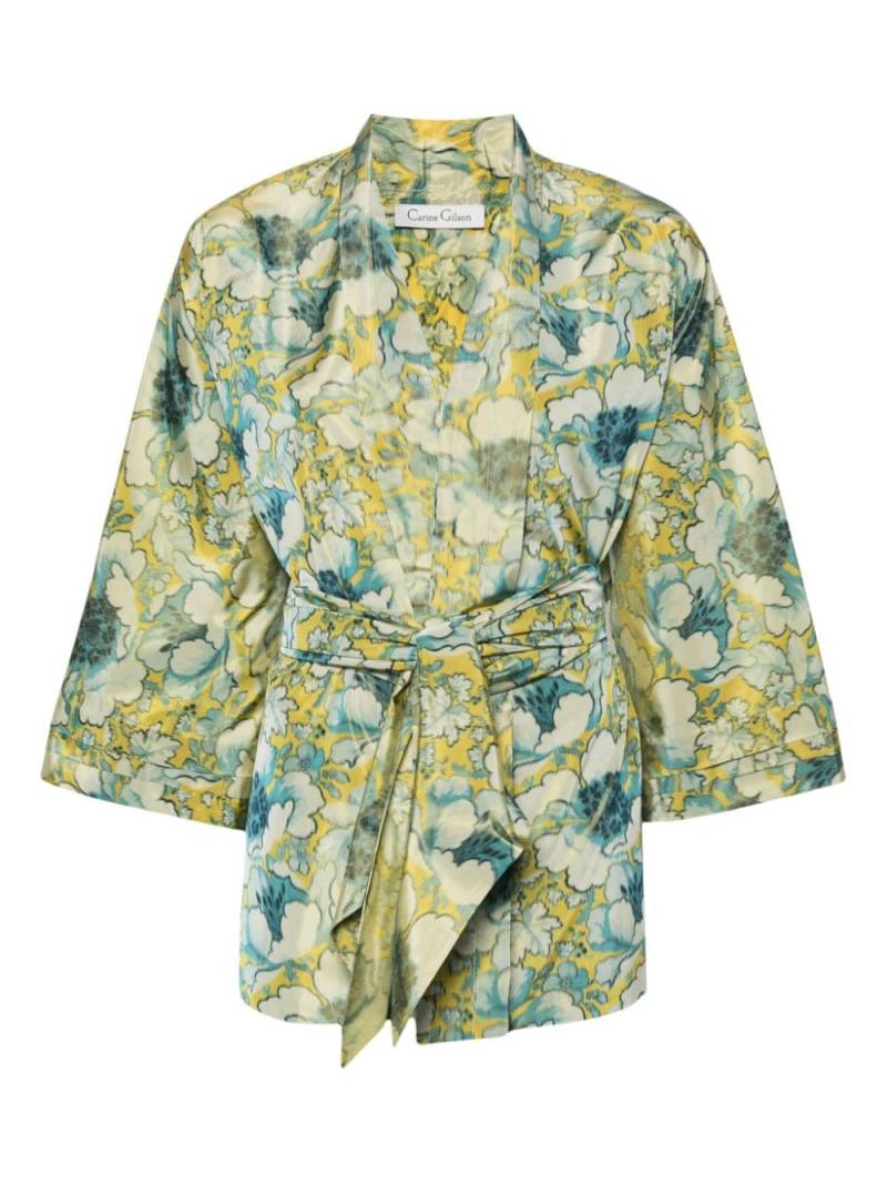 Carine Gilson floral-print taffeta short robe - Yellow von Carine Gilson