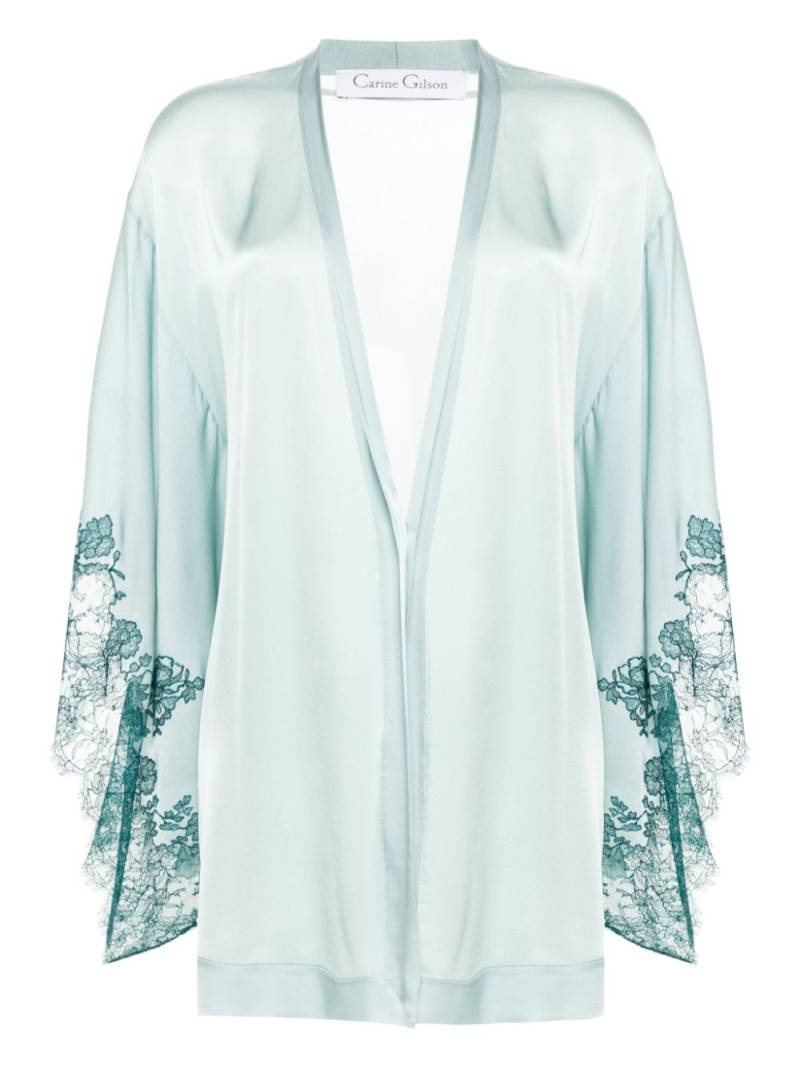 Carine Gilson lace-trim silk robe - Blue von Carine Gilson