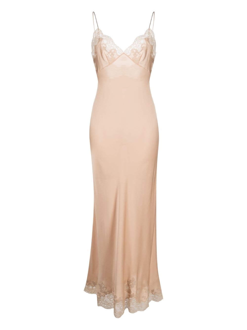 Carine Gilson lace-trim silk-satin long gown - Neutrals von Carine Gilson