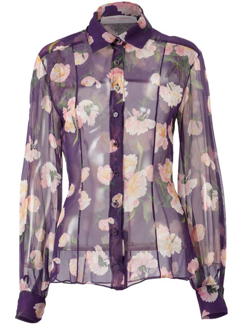 Carolina Herrera Peony-print sheer blouse - Purple von Carolina Herrera