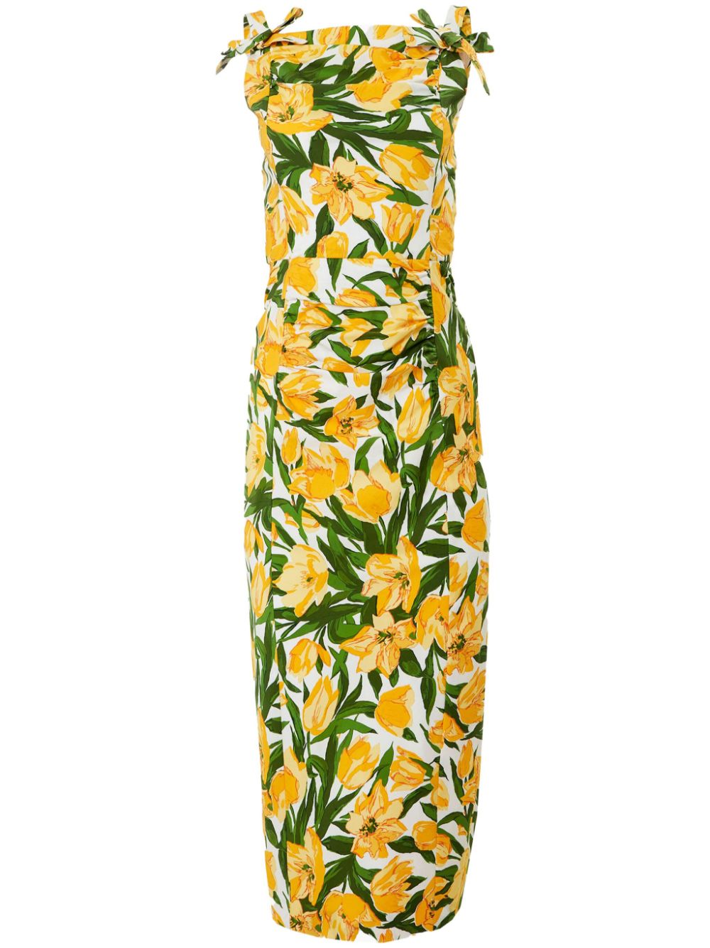 Carolina Herrera bow-detail tullip-print midi dress - Yellow von Carolina Herrera