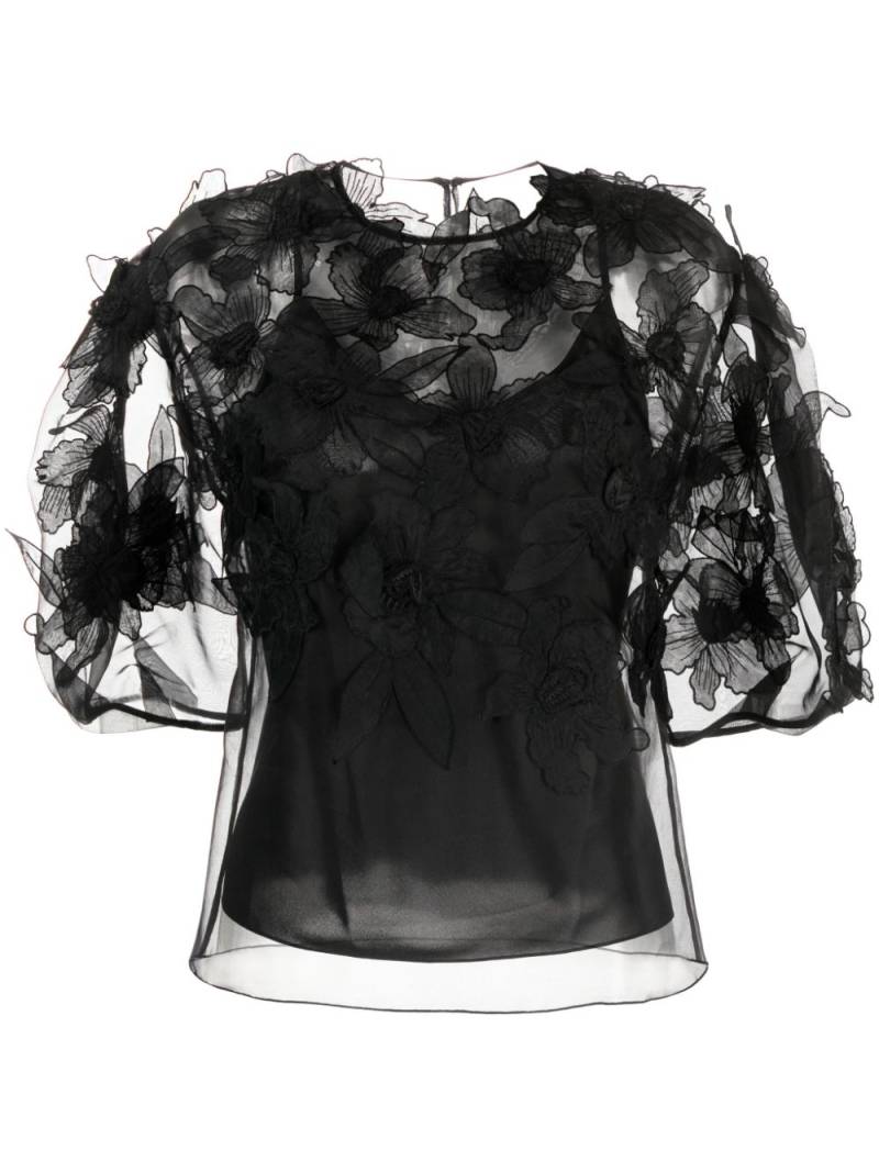 Carolina Herrera floral-appliqué silk blouse - Black von Carolina Herrera