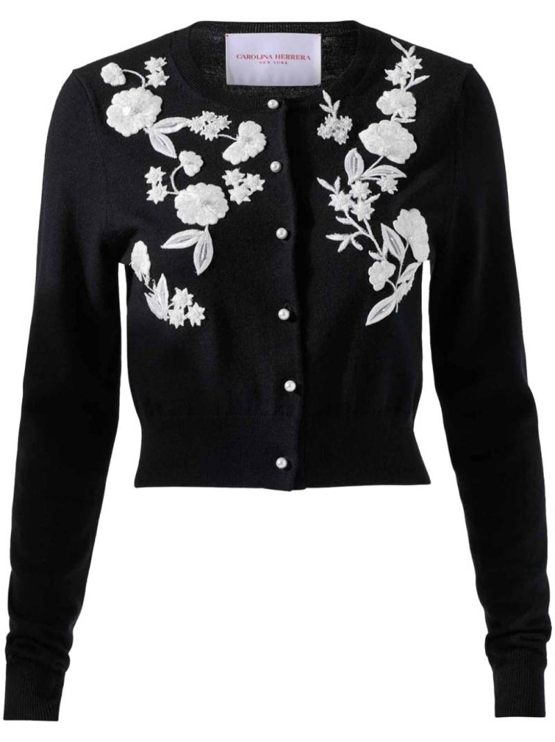 Carolina Herrera floral-embroidered cardigan - Black von Carolina Herrera