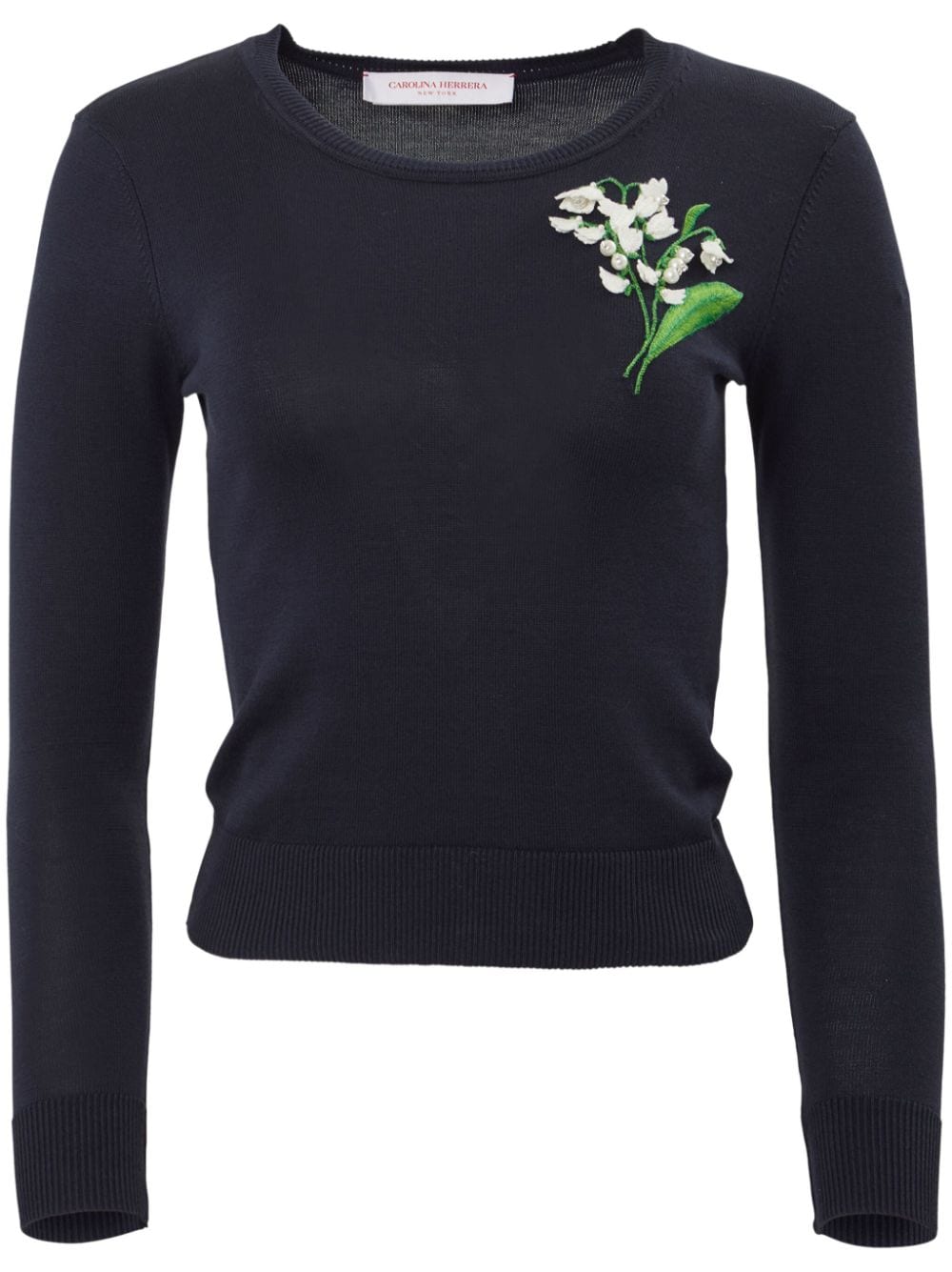 Carolina Herrera floral-embroidered fine-knit jumper - Blue von Carolina Herrera