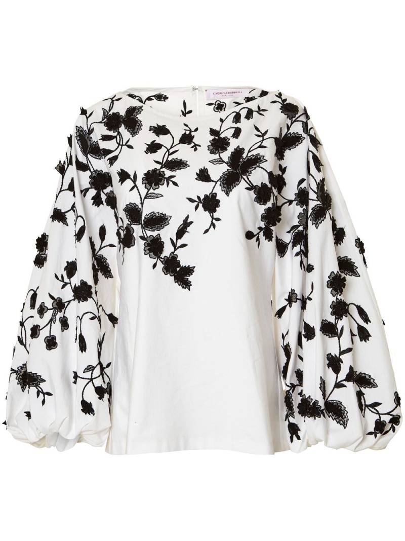 Carolina Herrera floral-embroidered puff-sleeve cotton blouse - White von Carolina Herrera