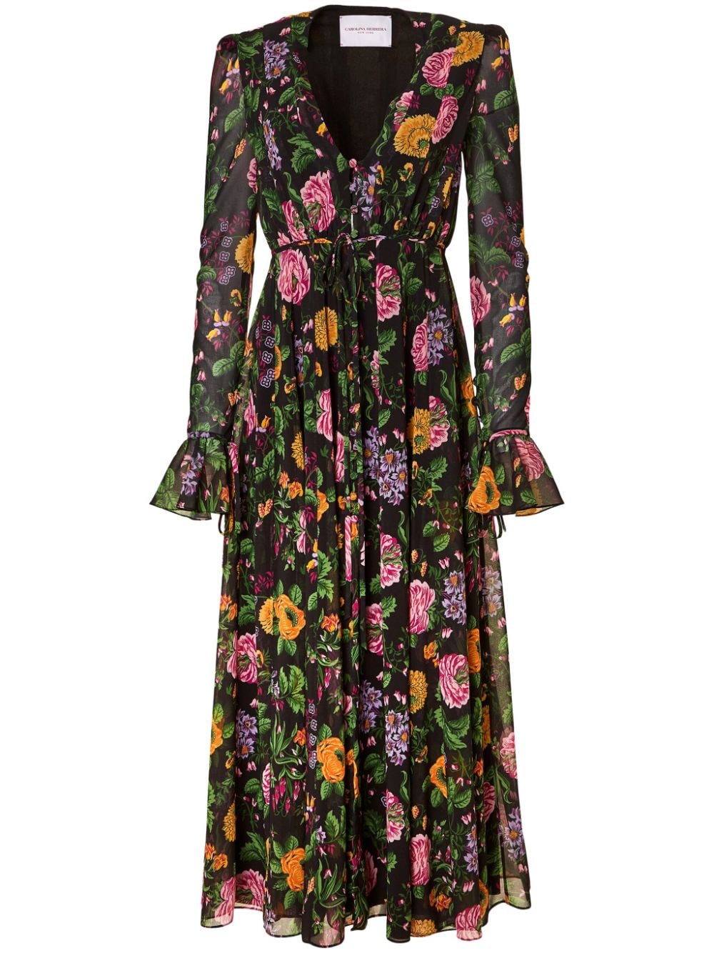 Carolina Herrera floral-print V-neck midi dress - Black von Carolina Herrera