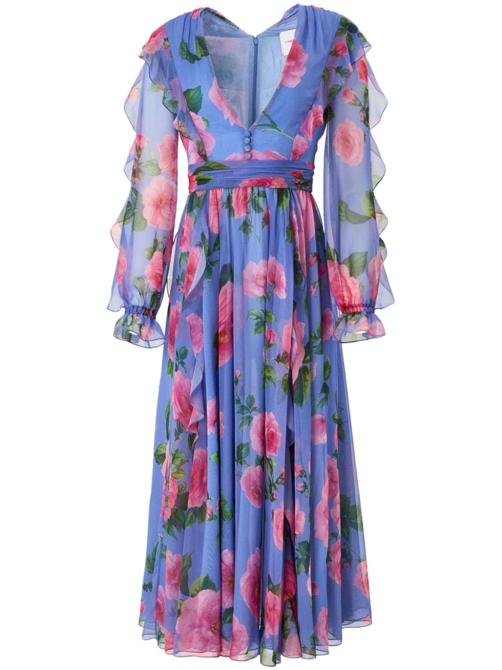 Carolina Herrera rose-print chiffon midi dress - Blue von Carolina Herrera