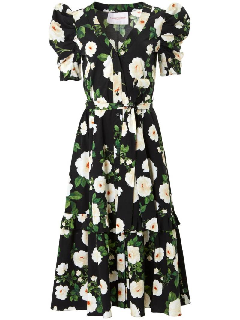 Carolina Herrera rose-print cotton midi dress - Black von Carolina Herrera