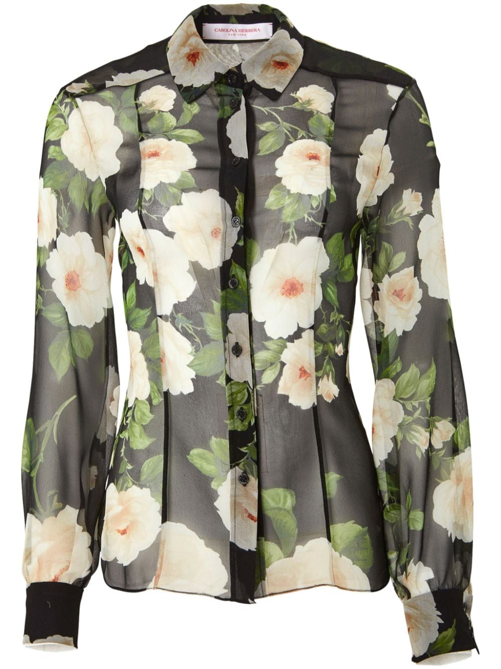 Carolina Herrera rose-print silk chiffon shirt - Black von Carolina Herrera