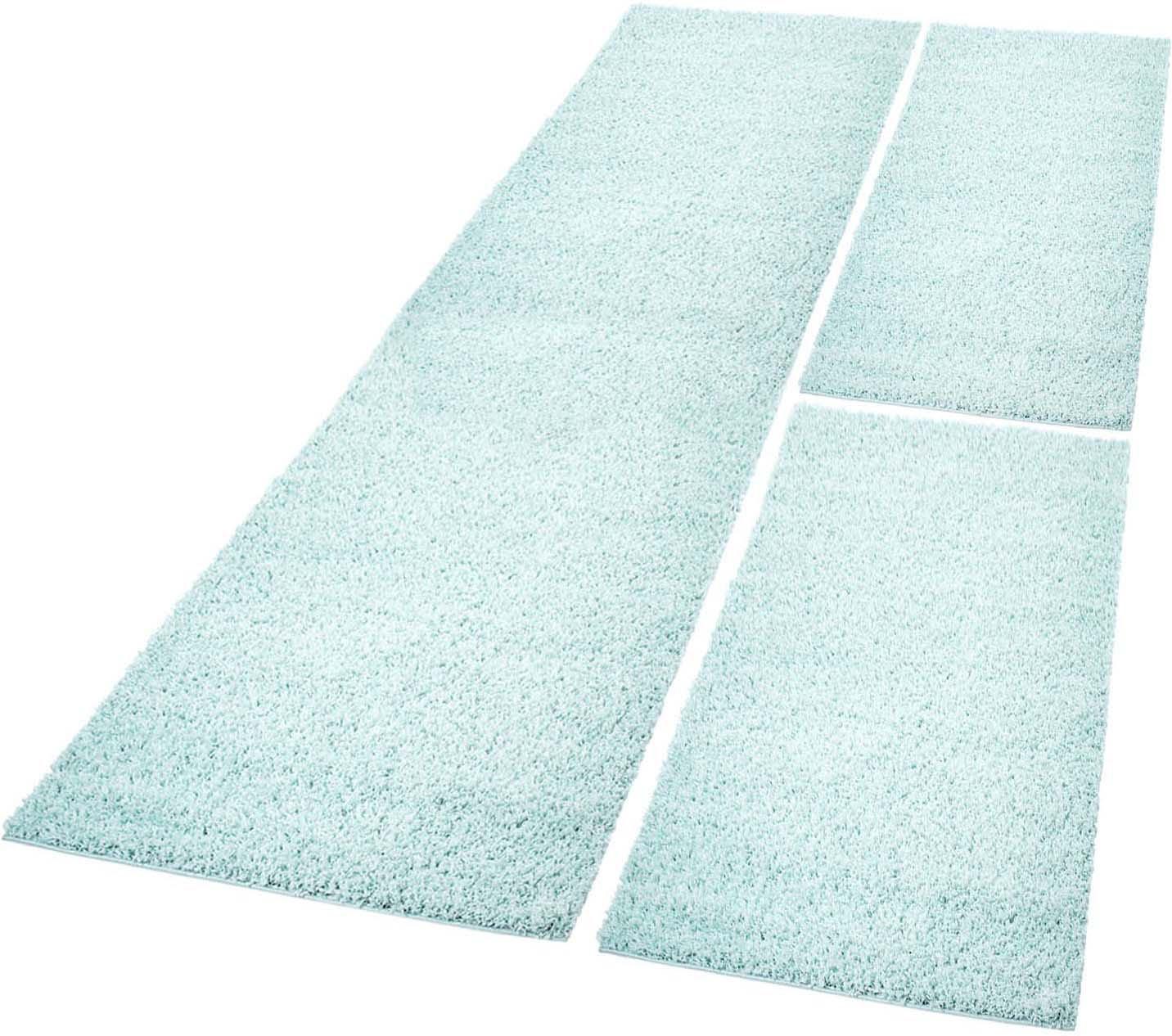 Carpet City Bettumrandung »Pastell Shaggy 300«, (3 tlg.), Shaggy Hochflor Bettvorleger, Uni-Farben, Weich, Läufer-Set von Carpet City